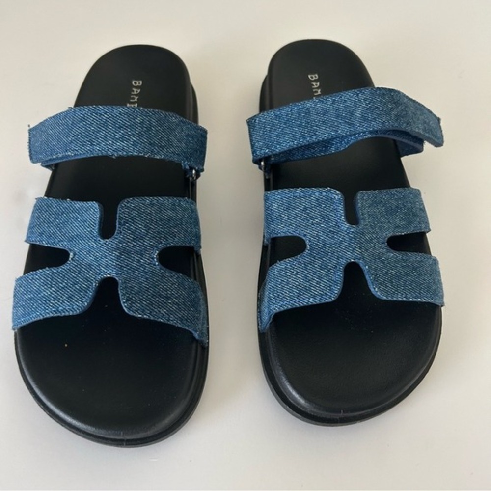 Bamboo Conquer Blue Denim Size 7.5 Cutout Adjustable Strap Sandals - Picture 3 of 9